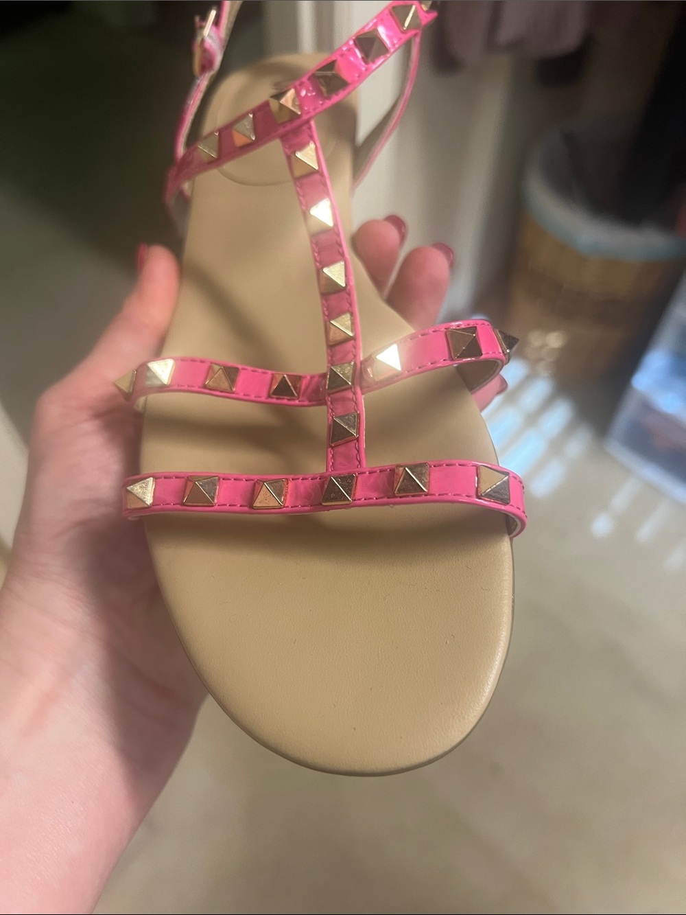 Vaneli Pink Studded T-Strap Sandals